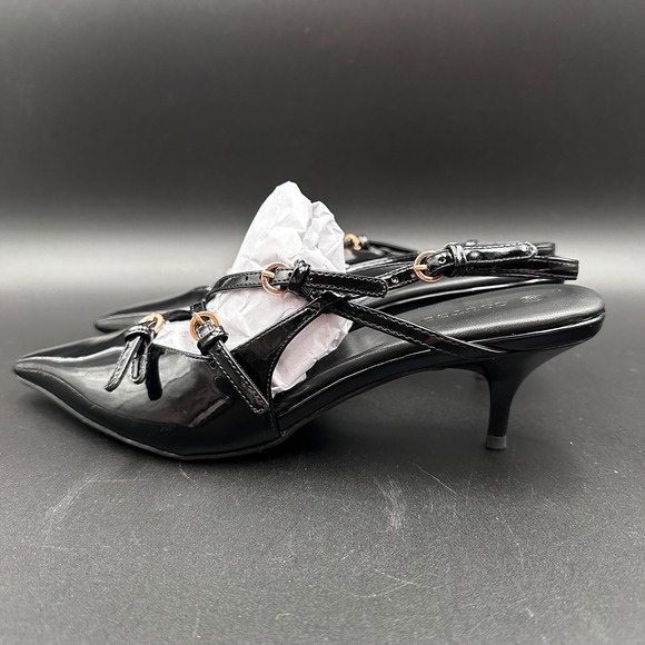 Coutgo Women's Black Patent Slingback Pointed‎ Toe Kitten Heel Shoes - Picture 4 of 5